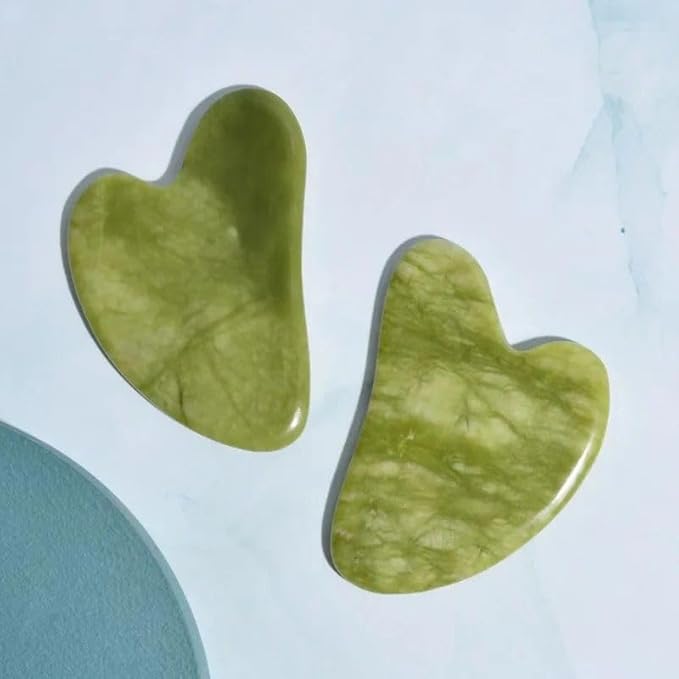 Three-Piece Facial Skincare Products - Unique Double-Sided & Textured Jade Roller, Precision Globular Roller, & Gua Sha Scraper - Reduce Puffiness - Face Roller and Gua Sha Set, Green