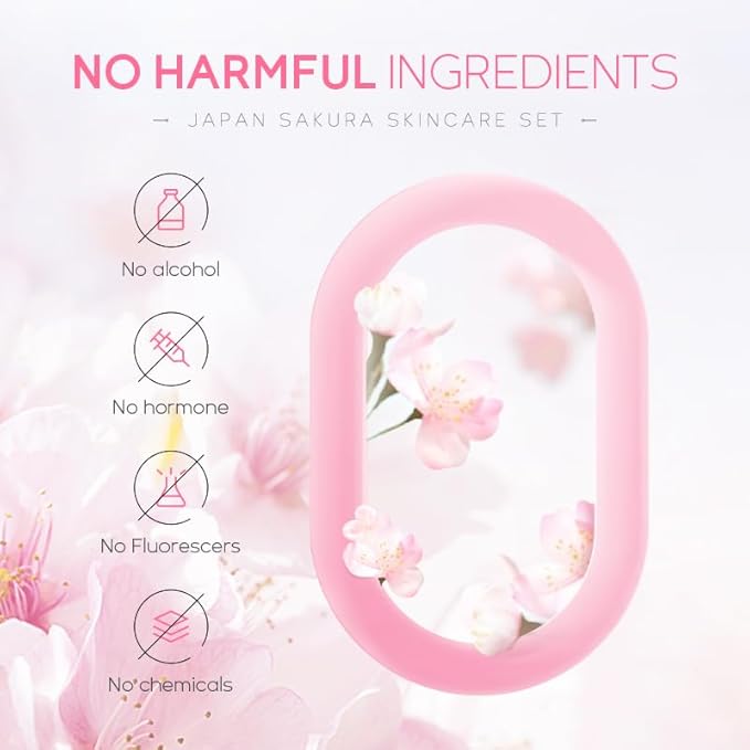 Travel Skincare Set for Women and Teens, Facial Skin Care Gift Set with Vitamin C & Cherry Blossom, Gentle Skin Cleaning & Care Set | Cleanser Toner Serum Eye Cream Face Cream (5PCS)