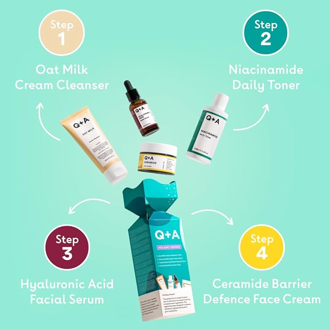 Holiday Heroes Skincare Giftset – 4-Step Regime with Oat Milk Cleanser, Niacinamide Toner, Hyaluronic Acid Serum, Ceramide Face Cream – Vegan, Cruelty-Free, UK Made, Nourishing and Hydrating