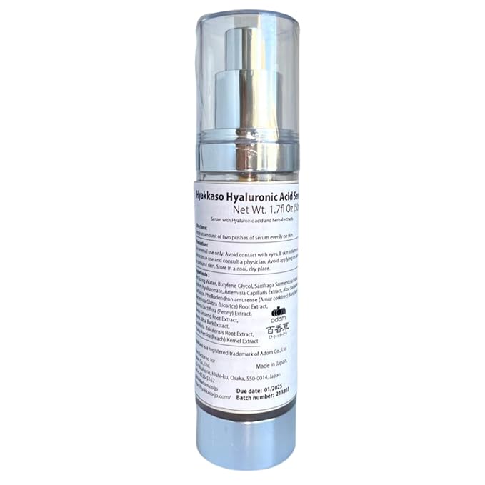 Hyakkaso Hyaluronic Acid & Herbs Serum, Natural Skincare, Hot Spring Onsen water & Minerals, Moisturing and Hydration, All Skin types 50ml 1.7 fl Oz with Mini Soap, Toner glass skin trabel
