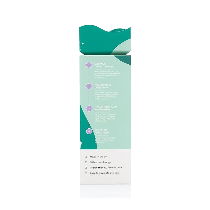 Holiday Heroes Skincare Giftset – 4-Step Regime with Oat Milk Cleanser, Niacinamide Toner, Hyaluronic Acid Serum, Ceramide Face Cream – Vegan, Cruelty-Free, UK Made, Nourishing and Hydrating