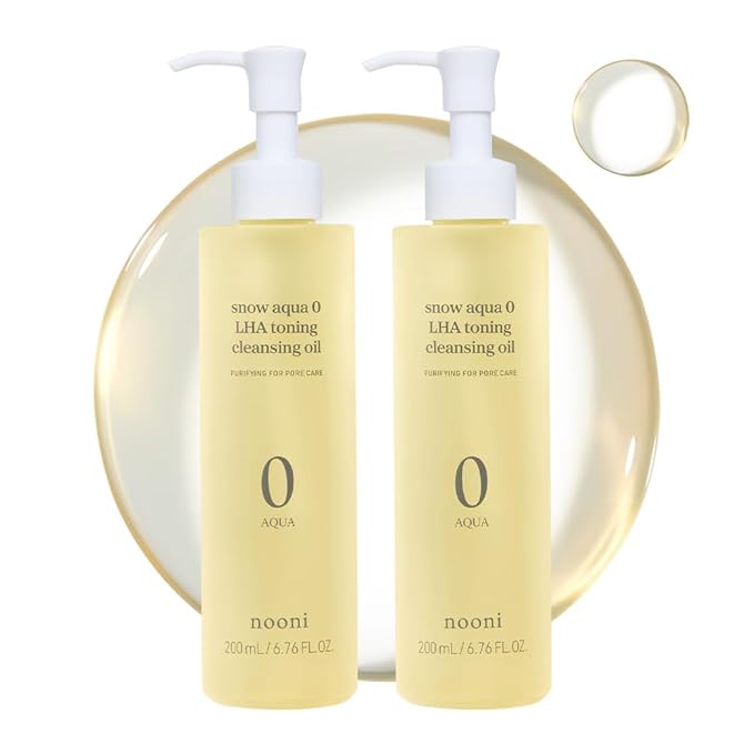 NOONI Facial Cleanser - Snow Aqua 0 LHA Toning Cleansing Oil *2ea | Makeup Blackhead Remover, Pore Control, Glass Skin, Help Control Sebum, Revitalizing, Moisturizing, Korean Skin Care, 6.76 Fl Oz x 2