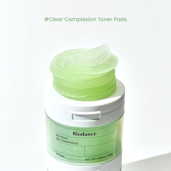 Biodance Sea Kelp Gel Toner Pads, Calming & Soothing for Sensitive Skin, Oil & Sebum Control, Blemish Care, Gentle Exfoliating Korean Toner Pads, 4.93 fl.oz.(140g)*60Pads