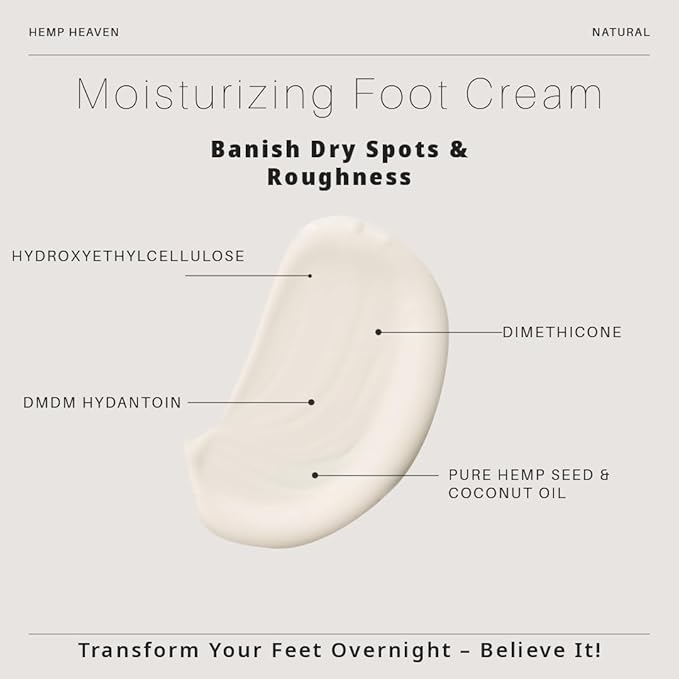 Hemp Heaven Peppermint Foot Cream Infused with Hemp Seed Oil - Hydrating Care for Dry Cracked Feet - 12oz