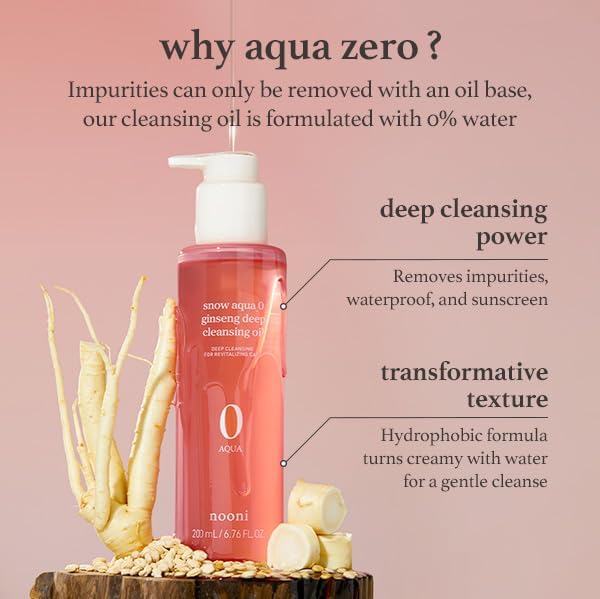 NOONI Facial Cleanser - Snow Aqua 0 Ginseng Deep Cleansing Oil | Makeup Blackhead Remover, Pore Care Control, Glass Skin, Helps Control Sebum, Mother's Day, 6.76 FL.Oz (200 ml)