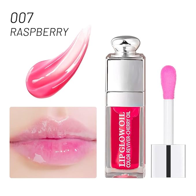 GECOMO Moisturizing Lip Oil,No-Sticky Lip Gloss Lip Balm Lip Care,Fruit Flavoured Lip Oil For Dry Lip's Moisturizing Hydrating And Nourishing (007#RASPBERRY) 0.2 OZ