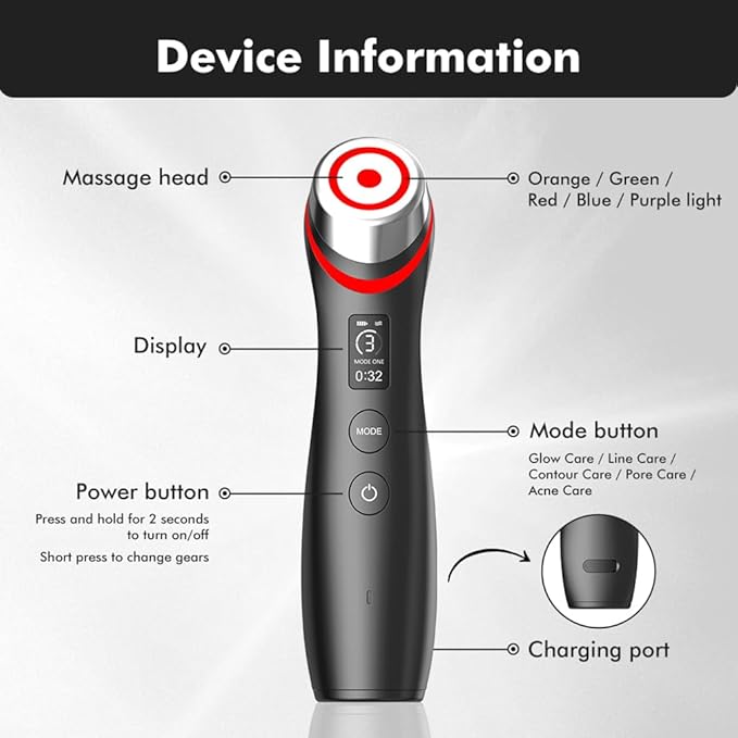 Upgraded Version | 6-in-1 Real Glass Glow Device | Looking Glass Skin with Enhanced Absorption, Radiance, Elasticity, Pore Care | LED Anti-Wrinkle Device | Skin Care Firming, Toning