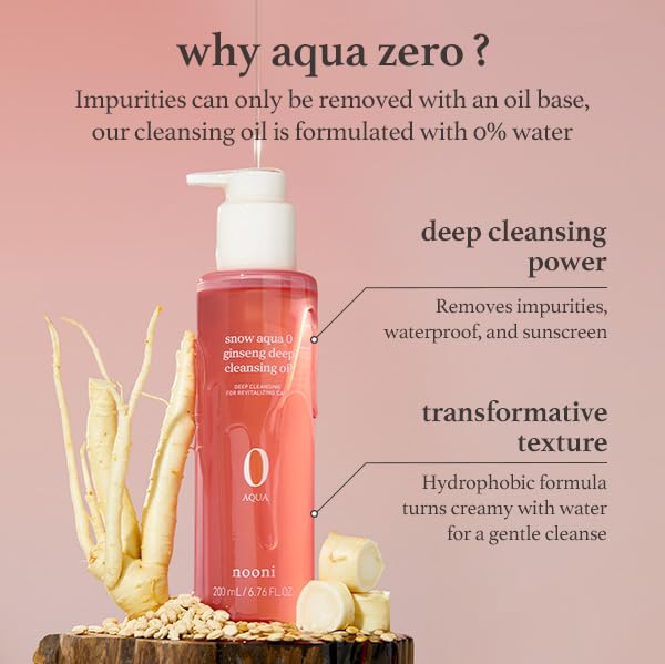 NOONI Facial Cleanser - Snow Aqua 0 Ginseng Deep Cleansing Oil *2ea | Makeup Blackhead Remover, Pore Care Control, Glass Skin, Helps Control Sebum, Moisturizing, Mother's Day, 6.76 Fl Oz x 2