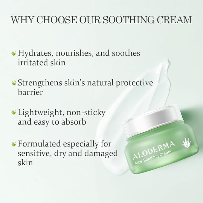 Aloderma Basic Aloe Soothing & Repairing Skin Care Set - 4 Pieces - 200g Aloe Vera Gel x 2pcs, Soothing Cleanser, Soothing Cream