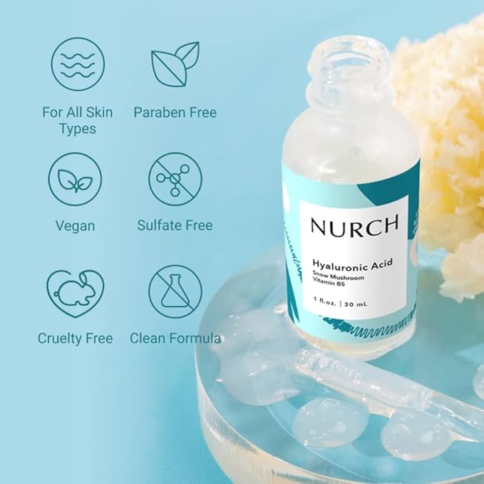 Pure Hyaluronic Acid Serum for Face + Snow Mushroom + Vitamin B5 | Natural & Lightweight | Vegan, Clean, & Fragrance Free | Moisturizer Hydrates Dry Skin & Reduces Appearance of Fine Lines, 1 Oz