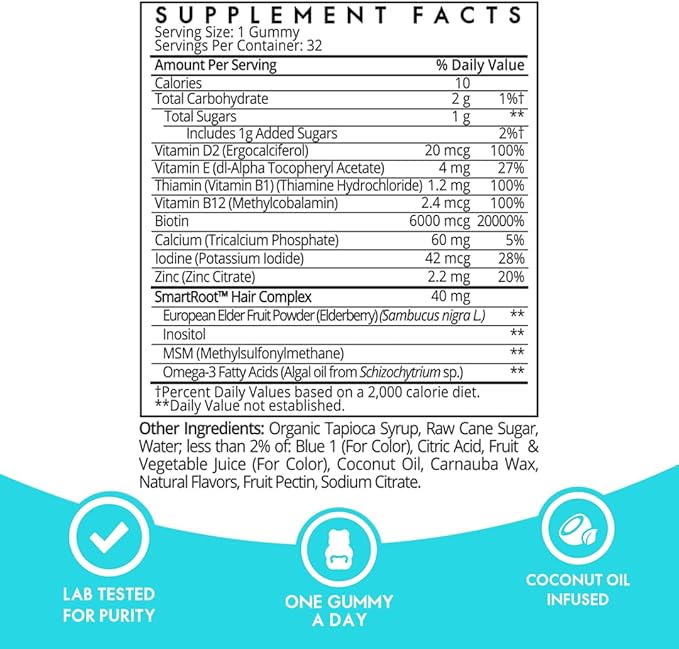 Sugarbear Batana Hair Oil & Glass-Dropper Applicator, 1oz + Vegan Hair Vitamin Gummies 1 Month Supply, Extra Strength Biotin 6000mcg