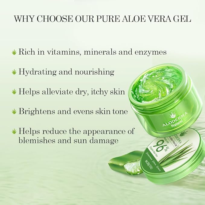 Aloderma Basic Aloe Soothing & Repairing Skin Care Set - 4 Pieces - 200g Aloe Vera Gel x 2pcs, Soothing Cleanser, Soothing Cream