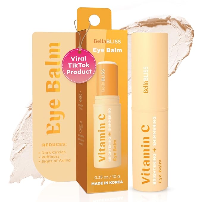 BellaBLISS Vitamin C Eye Balm Stick โ Lightweight Under Eye Cream for Puffiness, Dark Circles & Wrinkles โ Made in Korea โ 0.35 oz / 10 g โ Pack of 1