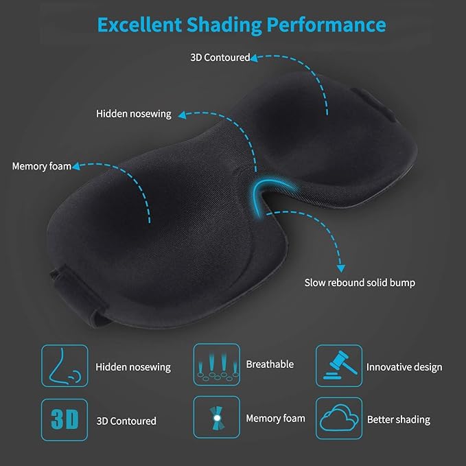 Cute Eye Mask Sleep Mask for Men Women Kids,2 Pack 3D Contoured Cup Sleeping Mask & Blindfold, Concave Molded Night Sleep Mask, Block Out Light (Stars &Black, 2 Count (Pack of 1))