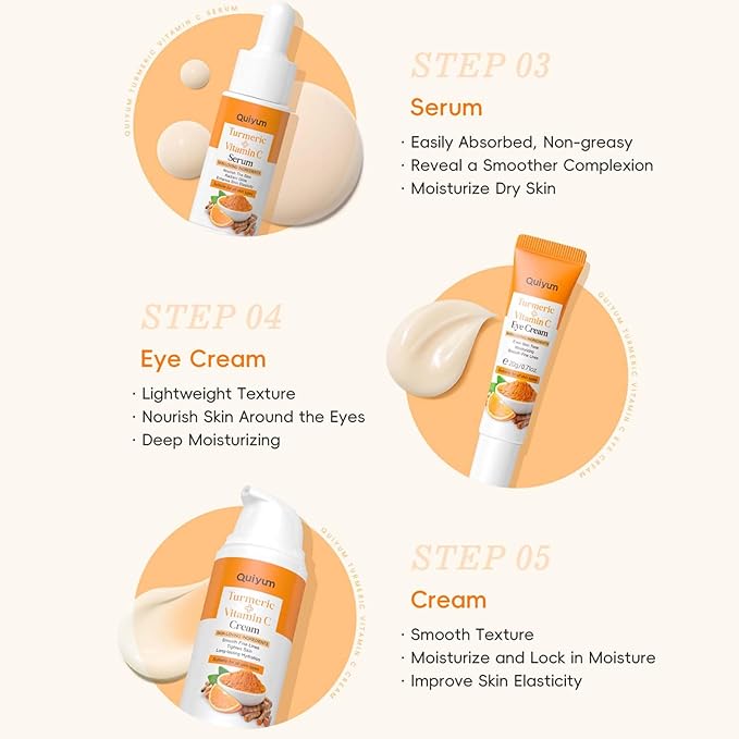 Turmeric Vitamin C Skin Care Set,5 Piece Gentle Skin - Turmeric Cleanser,Toner,Serum,Eye Cream,Moisturizer,to Cleanses, Soothing, Hydrating Skin, Skin Care Set for All Skin Type