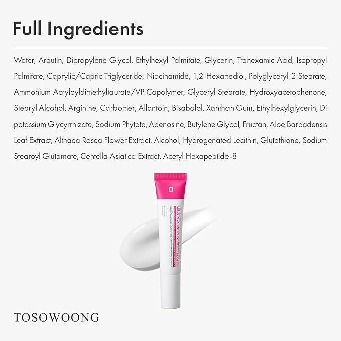 Arbutin 7% Intensive Spot Cream with 70,000ppm Arbutin, 3% Tranexamic Acid, 1% Niacinamide, Glutathione, Dark Spots, freckle, Blemishes, Anti-pigmentation, Korean Skin Care, 20ml, 0.67 fl.oz