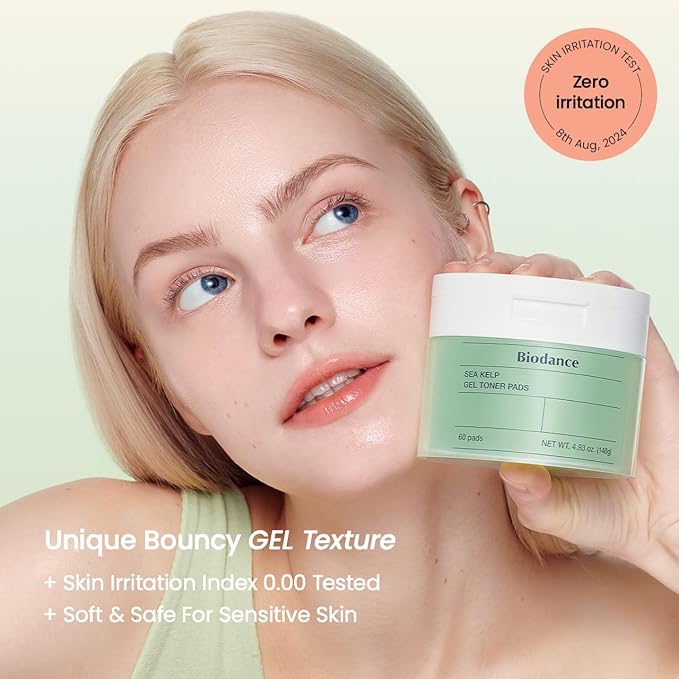 Biodance Sea Kelp Gel Toner Pads, Calming & Soothing for Sensitive Skin, Oil & Sebum Control, Blemish Care, Gentle Exfoliating Korean Toner Pads, 4.93 fl.oz.(140g)*60Pads