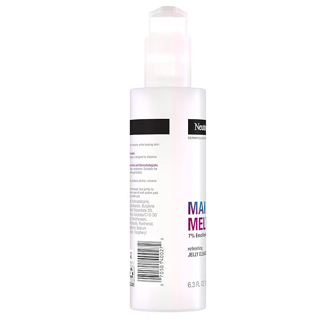 Neutrogena Makeup Melting Refreshing Jelly Cleanser, 7% Emollient-Vitamin Complex, Gentle Face & Eye Makeup Remover to Melt Stubborn Makeup, Cleanse & Condition Skin, Oil-Free, 6.3 fl. oz