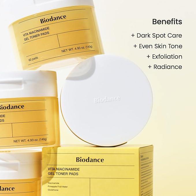 Biodance Vita Niacinamide Gel Toner Pads, Dark Spot Corrector, Evening Skin Tone, Hydrating for Sensitive Skin, Gentle Exfoliating Korean Toner Pads, 4.93 fl.oz.(140g)*60Pads
