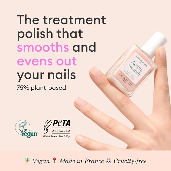 Manucurist Active Smooth™ 00 Nail Concealer Polish & Care - 2 in 1 Nude Nail Polish : Nail Strengthener and Growth - No Lamp - Ridge Filler for Nails - Natural Rosé Nail Polish