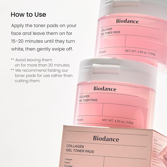 Biodance Collagen Gel Toner Pads, Pore Minimizer for Face, Improving Elasticity, Gentle Exfoliating Korean Toner Pads for Sensitive Skin, 4.93 fl.oz.(140g)*60Pads