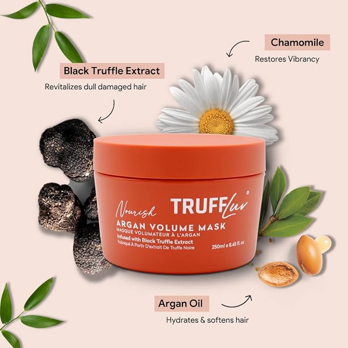 | Nourish Collection Argan Volume Mask, Infused with Black Truffle Extract, Lightweight Thickening & Volumizing Hair Mask, Restores Vitality & Builds Body, Paraben Free, Sulfate Free, 16.9 Fl Oz