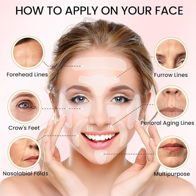 evpct 128Pcs Face Facial Medical Wrinkle Tapes Wrinkle Patches for Face Wrinkles Overnight, Smile Line Patches Face lifting tapes, Face oil Tape Smoothing Silicone face Forehead Wrinkle Patches