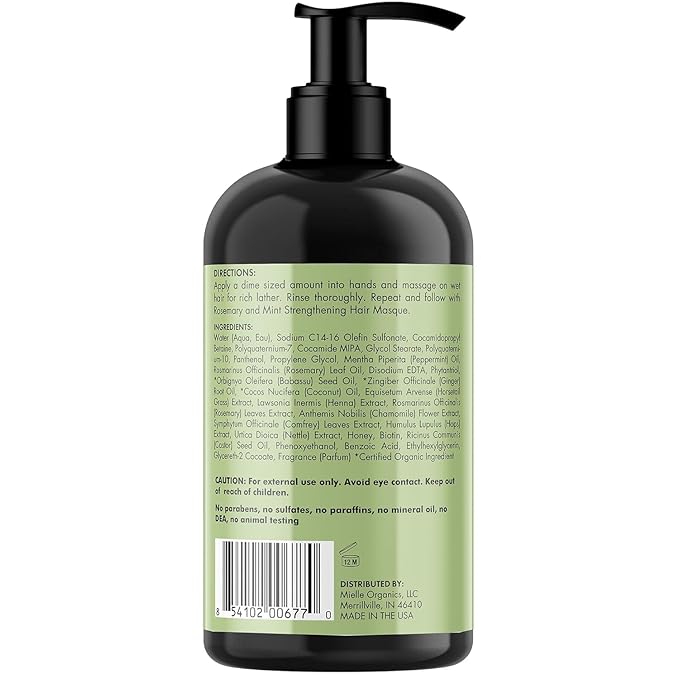 Mielle Organics Rosemary Mint Strengthening Hair Masque, Essential Oil & Biotin Deep Treatment, Miracle Repair for Dry, Damaged, & Frizzy Hair, 12 Ounces