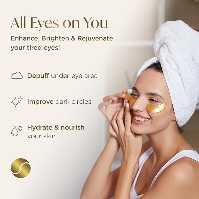 PLANTIFIQUE Korean Vitamin C Face Massage Serum and Gold Under Eye Patches for Puffy Eyes and Dark Circles 5 Pairs