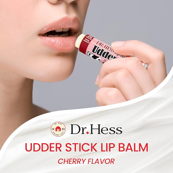 Original Udder Stick SPF Lip Balm, Soothing Moisturizer Sun Screen Balm for Dry Lips with Jojoba, Beeswax & Shea Butter, Total Lip Care, Hydration & Repair, Cherry Flavor, 4 Pack