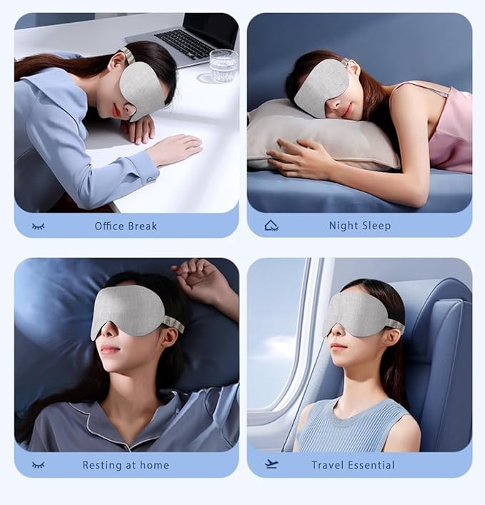 Linen Eye Mask for Girls,Travel Breathable Sleep Mask,Adjustable Strap, Hypoallergenic, Cooling with Travel Bag Gift Package(Sky Blue)