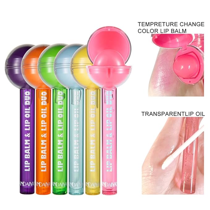 Lip Gloss and Lip Balm Combo, Magic pH Color Changing Lipstick & Vitamin E Clear Lip Oil Combo, Hydrating Plumping Lip Care Product for Girls (Yellow)