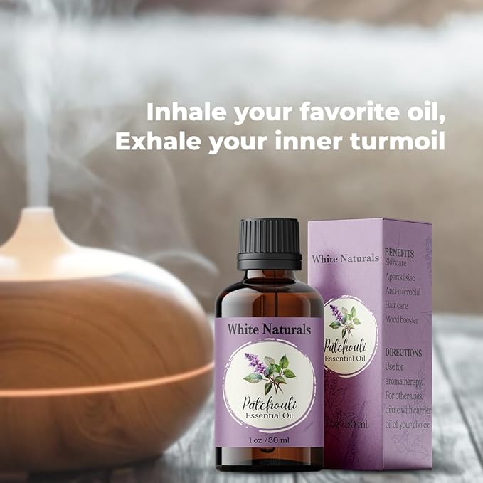 White Naturals Patchouli Essential Oil – 100% Pure & Natural, Earthy Aromatherapy Oil for Relaxation, Skin Care, & DIY Products, 1oz