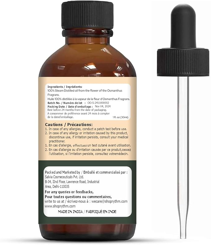 Osmanthus (Osmanthus fragrans) Oil | Pure & Natural Steam Distilled Essential Oil for Aroma, Diffusers & Skincare - 30ml/1.01fl oz