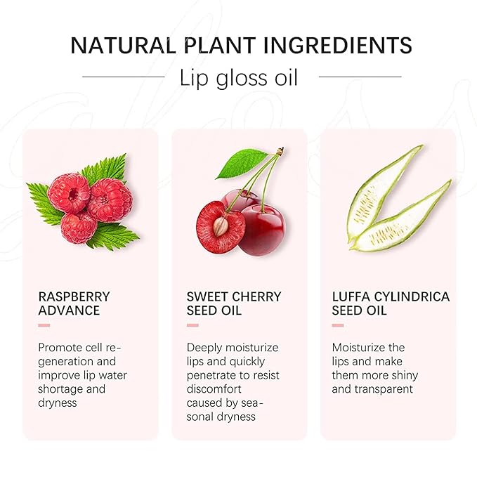 GECOMO Moisturizing Lip Oil,No-Sticky Lip Gloss Lip Balm Lip Care,Fruit Flavoured Lip Oil For Dry Lip's Moisturizing Hydrating And Nourishing (007#RASPBERRY) 0.2 OZ
