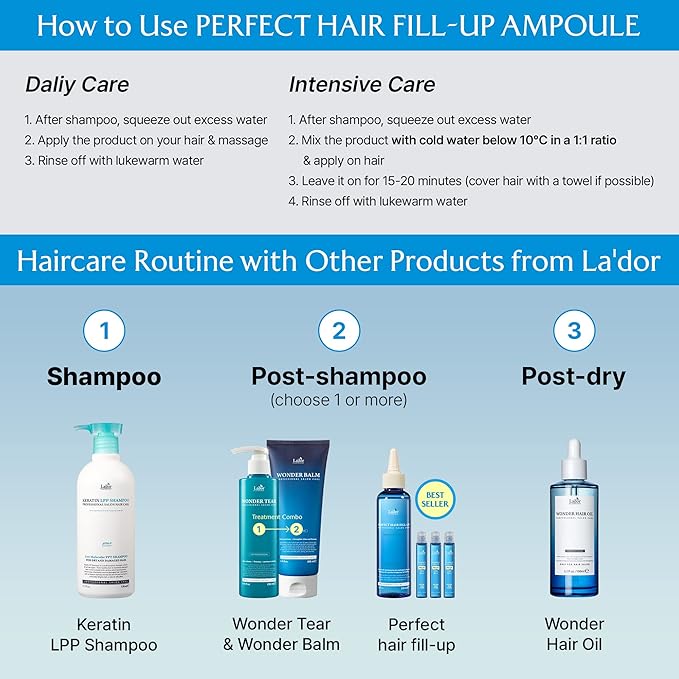 LA'DOR Perfect Hair Fill Up & Wonder Hair Oil Anti Frizz Intensive Keratin Hair Mask Treatment Lightweight Protein Conditioner for Dry Damaged Bleached Hair Heat Protectant LADOR Korean Haircare