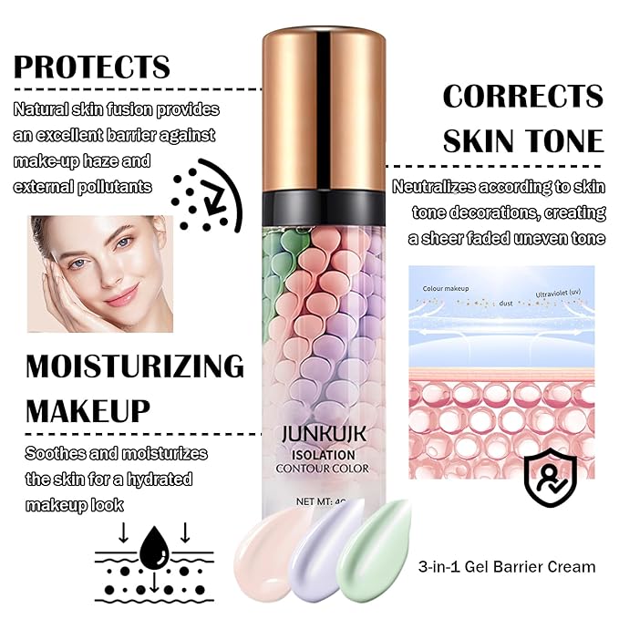 2 Pack One Step Color Corrector,Color Correcting Foundation Facial Serum,Moisturizing Concealer Tri-Color Correcting Isolation Cream Face Makeup Primer Base