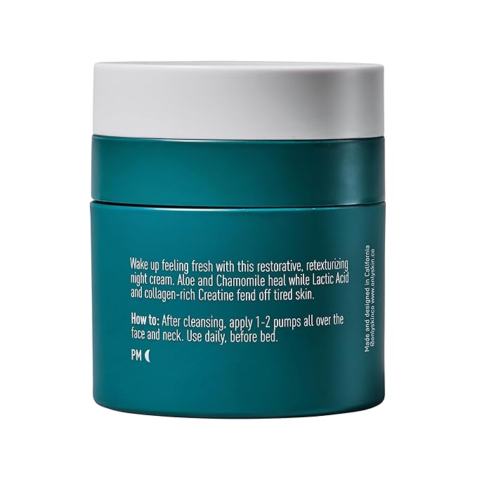Face Moisturizer, Night Cream, Overnight Moisturizer (1.7 Ounce) - Anti Aging Nighttime Moisturizer, Creatine to Stimulate Collagen Production, Lactic Acid to Improve Skin Texture