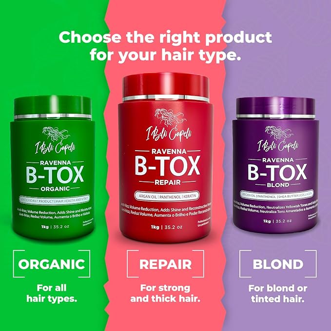 Ravenna Repair Hair B-tox -Cirugia Capilar para el Cabello, Formaldehyde-Free- B-tox Capilar Para El Cabello, Long Lasting Anti-Frizz, Smoothing, B-tox Hair Treatment 35.2 oz(1kg)