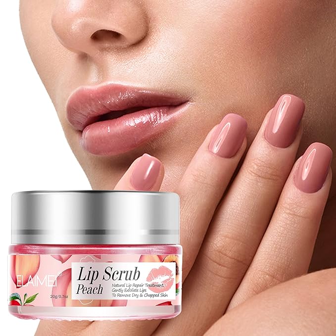 Lip Scrubs Exfoliator & Moisturizer, Lip Repair for Lush Soft Lips, Lip Moisturizer for Chapped Dry and Flaky Lips Treatment (Peach)