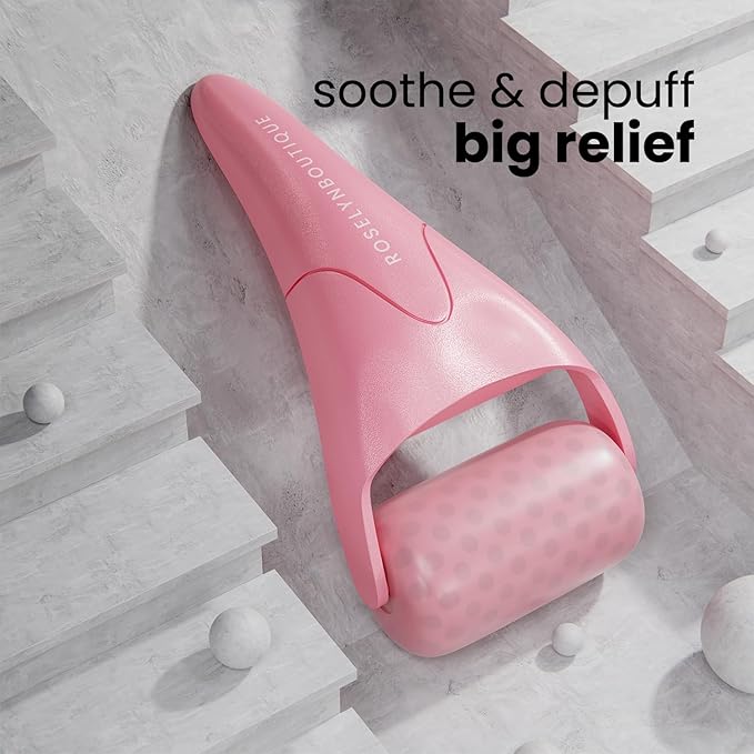 ROSELYNBOUTIQUE Ice Roller for Face Wrinkles Fine Lines Puffiness Stick Massager Facial Skin Care Tools Self Care Gifts for Men Women (Pink)