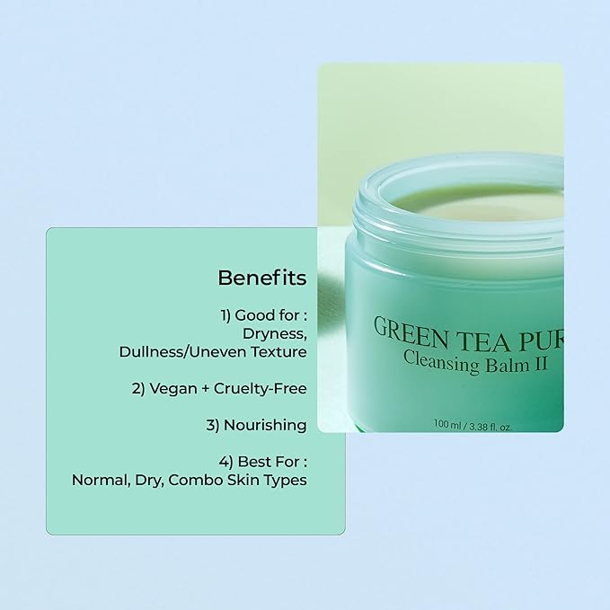 YADAH Green Tea Cleansing Balm II (3.38fl oz) - Makeup Remover, Moisturizing, Residue-Free. Korean Skin Care. Vegan, For Sensitive Skin, Botanical oil extract.