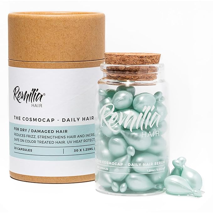 Remilia Hair Serum for Frizzy and Damaged Hair – Keratin, Silk Protein & Vitamin B5 – 30 Capsules – Anti-Frizz, Repair & Smooth Finish