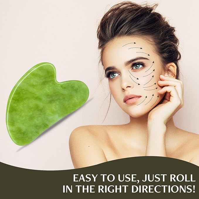 Gua Sha Facial Tools, Natural Anti-Aging Jade Beauty Skin-Care Tool, GuaSha to Rejuvenate Facial Skin Cooling, Slimming & Firming, Great as Stocking Stuffers