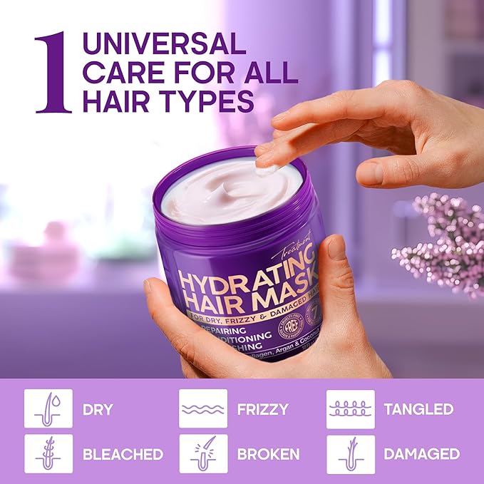 Hydrating Hair Mask - For Dry Damaged Hair - Moisturizing Keratin Treatment - Argan & Coconut Oil | Biotin | Collagen - Deep Conditioning, Anti Frizz Product for Women - Care for All HairTypes, 10 Oz