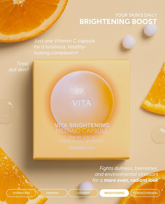 Vita Brightening Melting Capsule – Vitamin C for Bright and Radiant Skin | Korean Skin Care for Sensitive Skin | Booster for Brightening Serum, Toner & Moisturizer | 8 Capsules