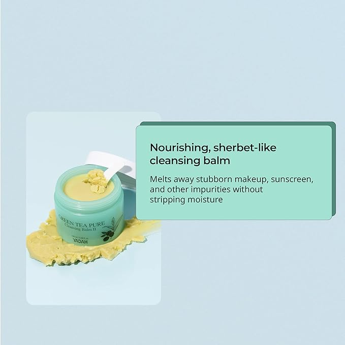 YADAH Green Tea Cleansing Balm II (3.38fl oz) - Makeup Remover, Moisturizing, Residue-Free. Korean Skin Care. Vegan, For Sensitive Skin, Botanical oil extract.