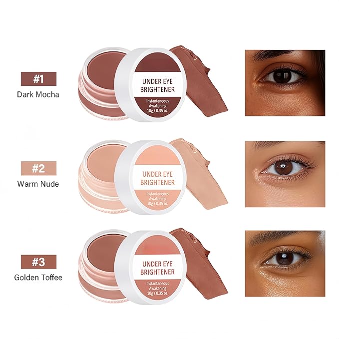 4 Colors Under Eye Brightener, Conceal & Brighten Dark Circles, Nourishing Waterproof Under Eye Cream Pot Concealer Full Coverage Peach Color Corrector Makeup(03 Golden Toffee)