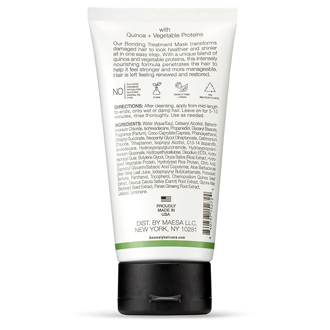 Anomaly Bonding Treatment Mask with Keratin for Dry & Damaged Hair | Strengthen & Protect | Sulfate Free & Paraben Free | Eco Friendly & Sustainable Packaging from Ocean Plastic, 5 fl. oz., white