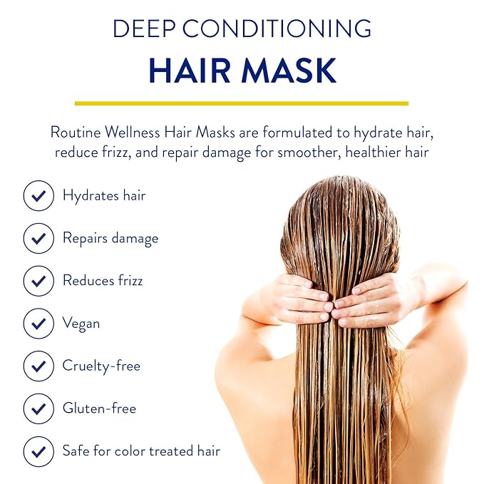 Routine Wellness Deep Conditioning Hair Mask for Dry Damaged Hair - Hydrating, Moisturizing Repair Treatment - Promotes Fullness - Rose Hips 8oz